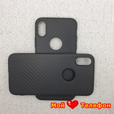 Чехол силиконовый для iPhone X/XS Карбон (черный)