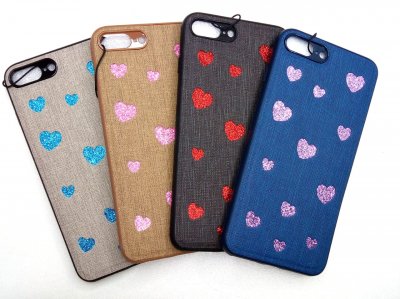 Чехол ткань iPhone 7/8+ Джинс сердце