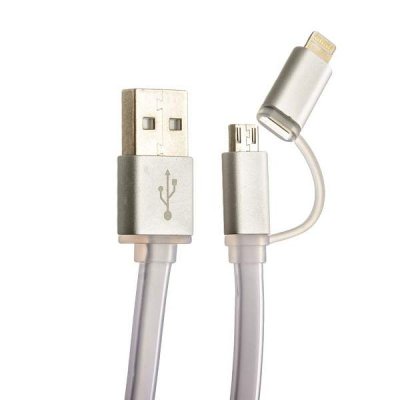 Кабель 2 в 1 Lightning/micro USB - USB, 1 м, штекер металл CS2122-WH