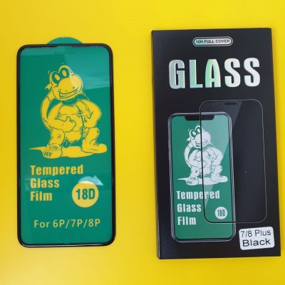 Защитное стекло 18D для iPhone 6/6s/7/8 Plus с рамкой черное c силиконовыми краями