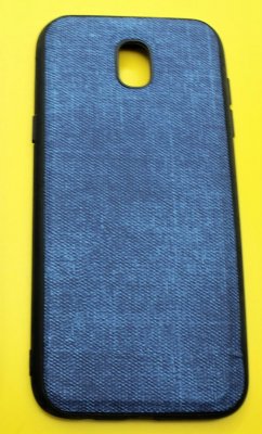 Чехол пластик Samsung J5/2017 ткань синяя