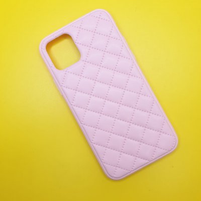 Чехол силикон iPhone 11 кожаное плетение (Розовый)