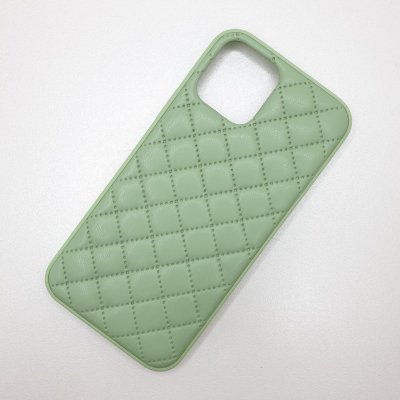 Чехол силикон iPhone 12/12 Pro кожаное плетение (Светло-зеленый)